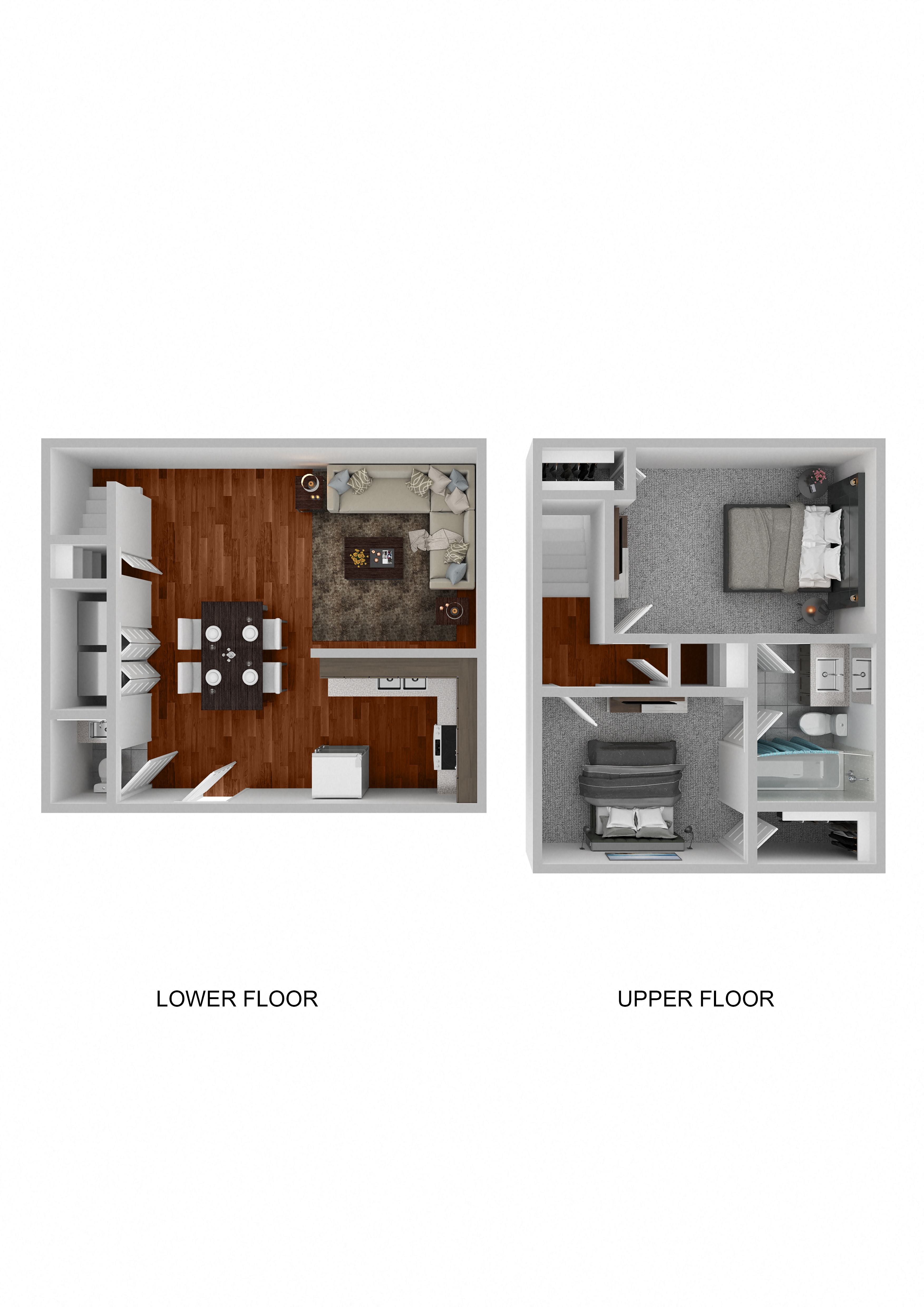 Floor plan for 2 beds, 1.5 baths, 892 sqft